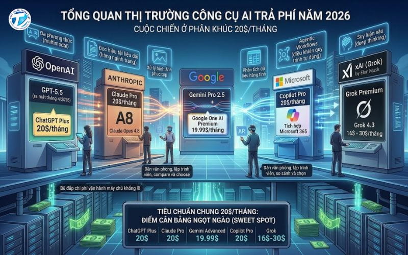 Tổng quan thị trường công cụ AI trả phí năm 2026: Cuộc chiến ở phân khúc 20$/tháng
